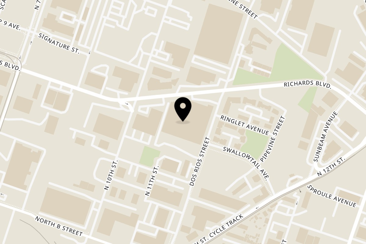 Map showing the location of Bacon MANia on 1100 Richards Blvd in Sacramento